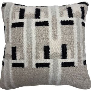 pillow Crate & Barrel DYA woven black white 18" square wool cotton feather down